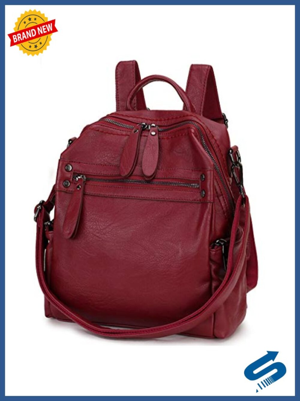 PU Leather Convertible Backpack Purse 2-in-1 Shoulder Bag Rucksack